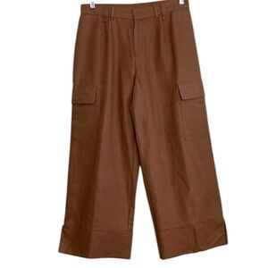 Vintage Irish Linen Pants Womens 10 Cinnamon Brown Cargo Wide Leg Crop Trousers